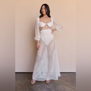 Elegant White Mesh Maxi Dress
